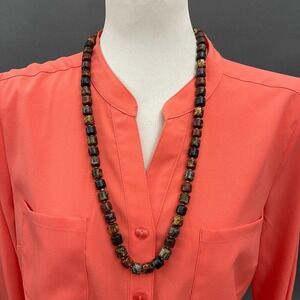 Beaded Beads Blue Brown Green Stones Women's Fashion Necklace NWOT
